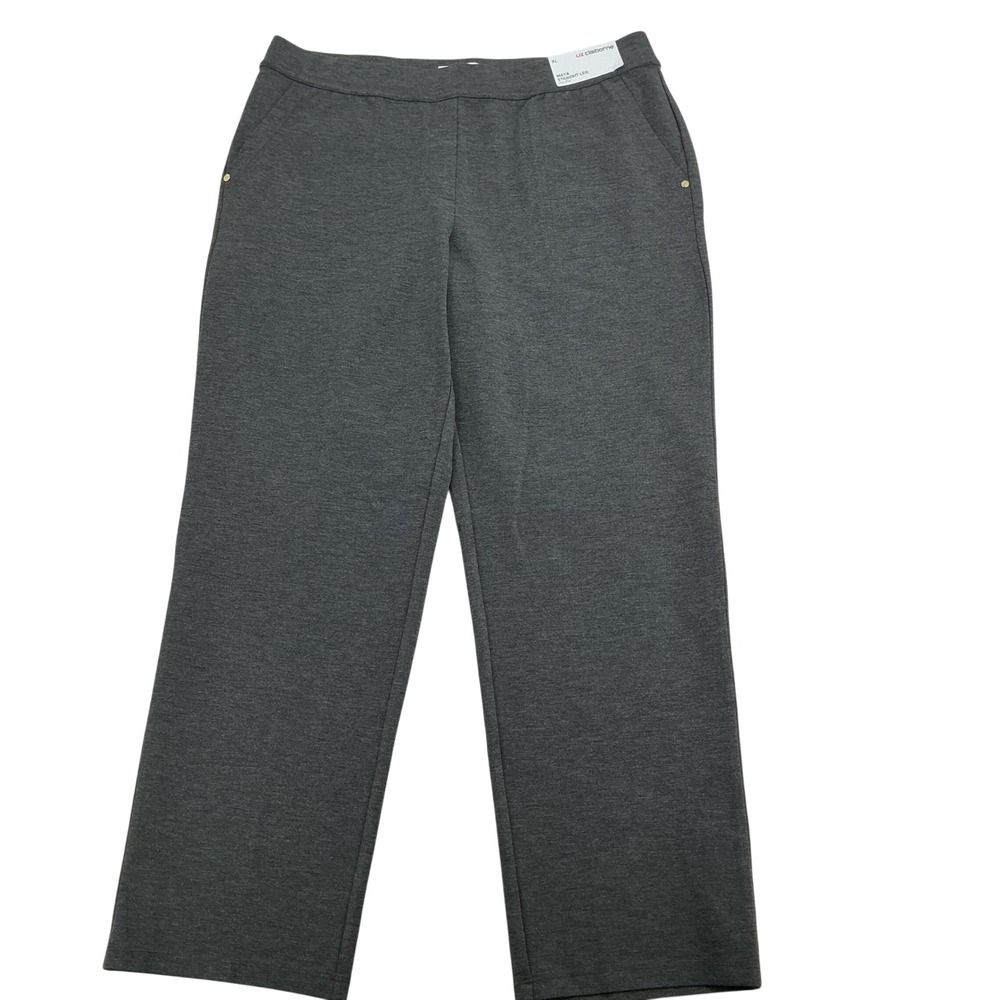 Liz Claiborne Maya Straight Leg Pants Womens XL Charcoal Heather Stretch Pull-On